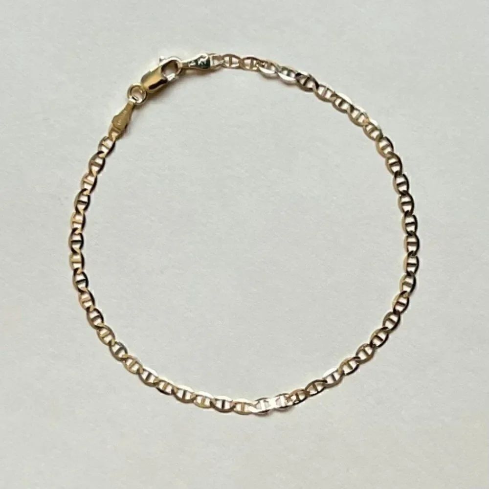 14K Real Gold chain 2.7 mm flat mariner chain Bracelet | Birthday gift |